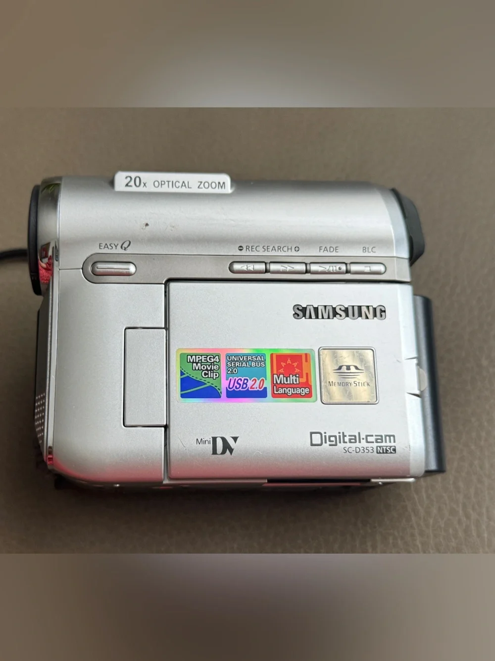 Samsung Silver Digital Camcorder with Gray and Blue Carry Case